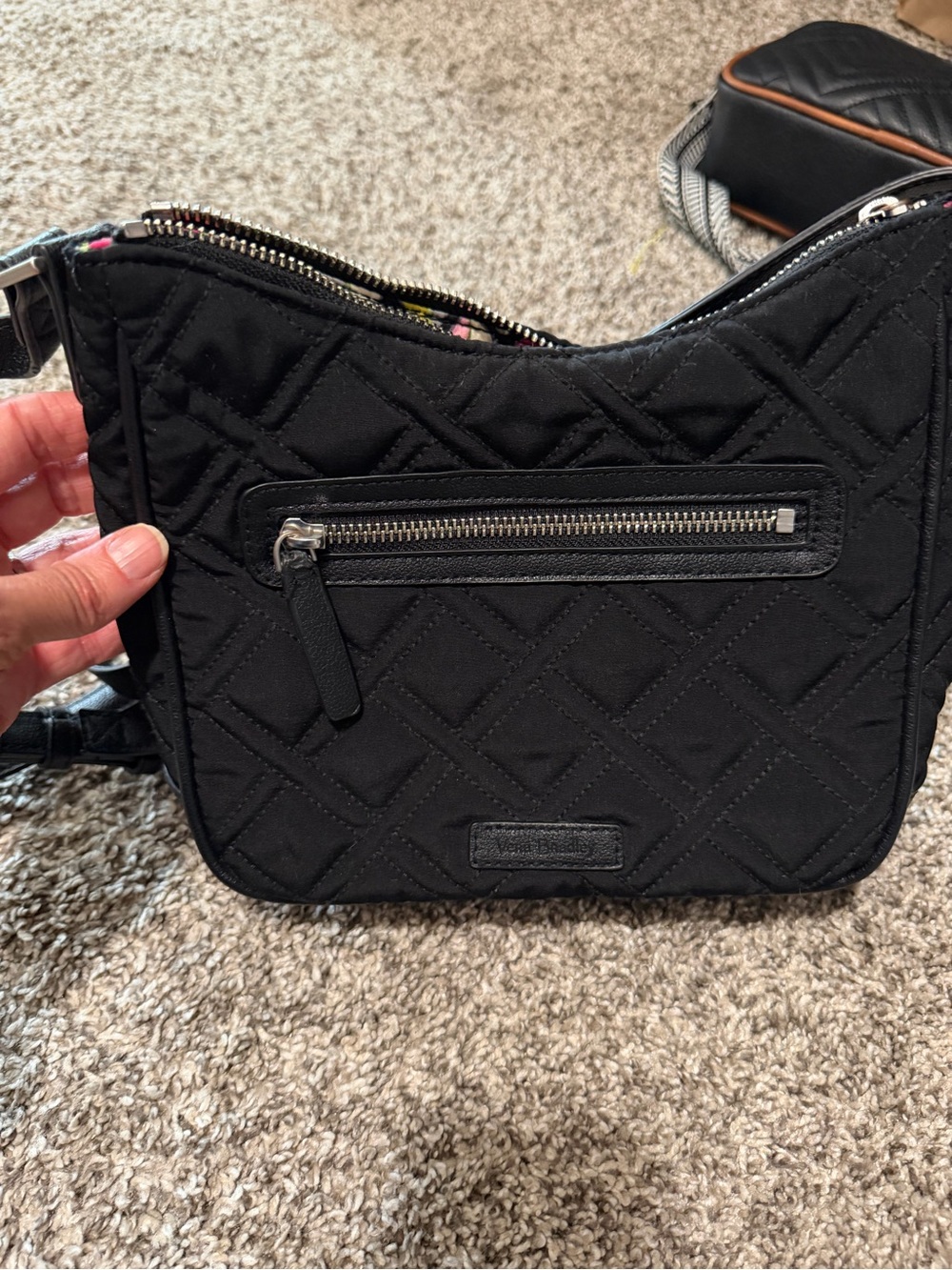 Vera Bradley Black Quilted Crossbody with Front Zip Pocket